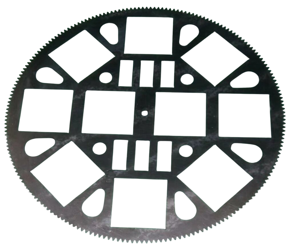 Black metal carrier with rectangular and triangular pockets