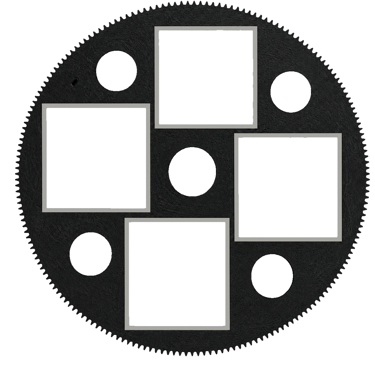 Double-side lapping machine concept showing several thin carriers between the processing rings